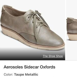 AEROSOLES Perforated Metallic Taupe Lace-Up Oxfords